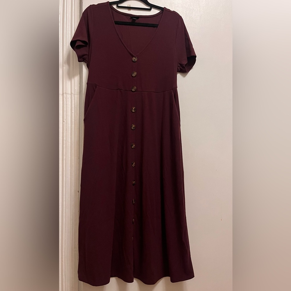 Torrid Burgundy Midi Dress with Button Detail